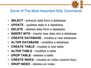 Some of The Most Important SQL Commands
• SELECT - extracts data from a database
• UPDATE - updates data in a database
• D...