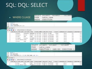 SQL: DQL: SELECT
▶ WHERE CLUASE
 
