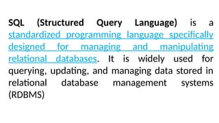 Introduction to SQL for beginners - Beginner Guide | PPTX