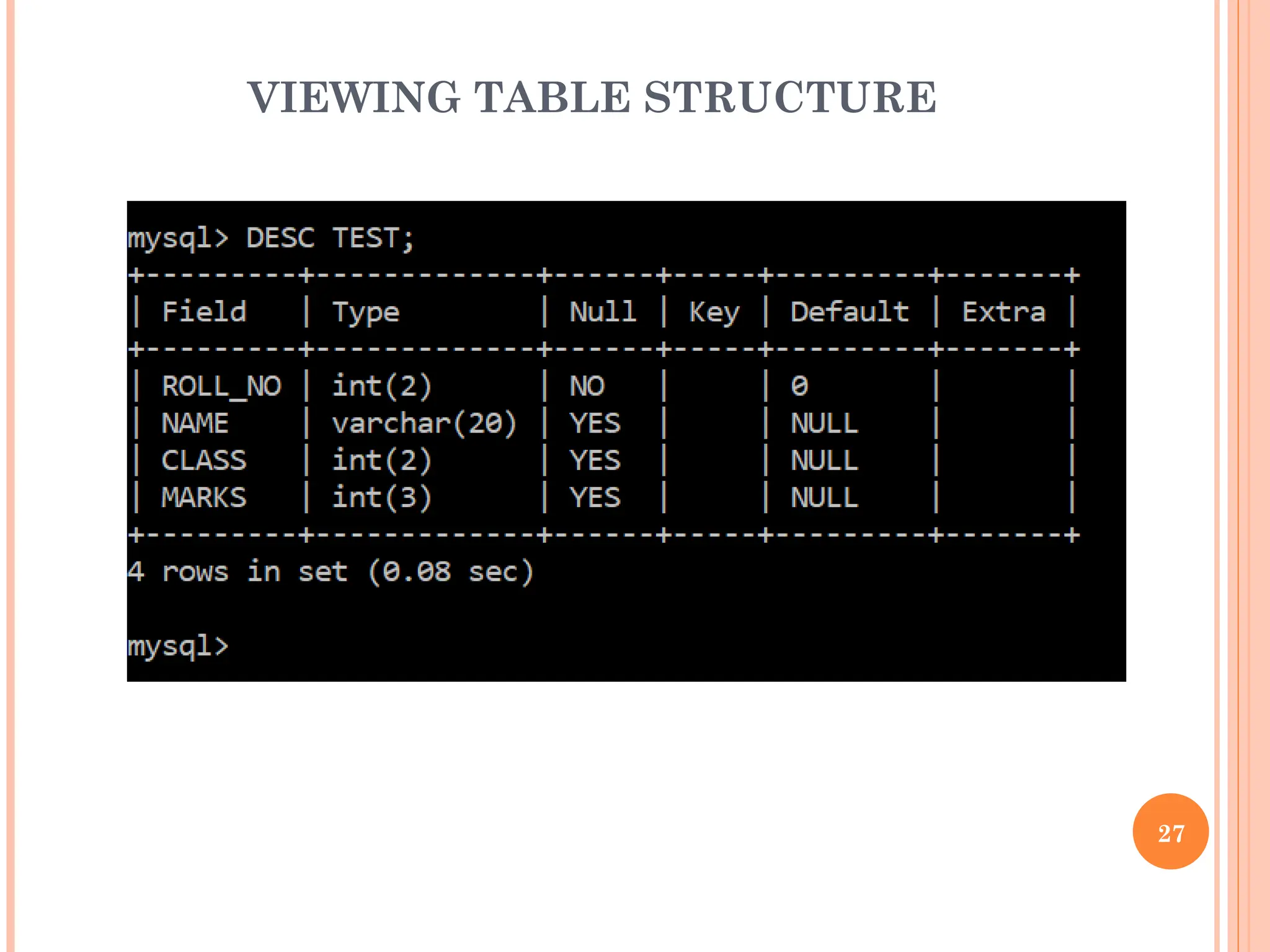 VIEWING TABLE STRUCTURE
27
 