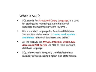 Comprehensive PowerPoint on SQL database fundamentals. | PPTX
