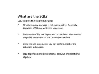 Comprehensive PowerPoint on SQL database fundamentals. | PPTX