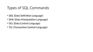 Comprehensive Overview of SQL Commands and Database Operations | PPTX