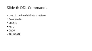 Sql Database Operations Comprehensive Overview of SQL Commands and Database Operations | PPTX
