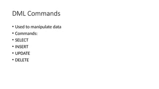 Comprehensive Overview of SQL Commands and Database Operations | PPTX
