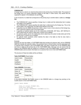 Sql ch 12 - creating database | PDF