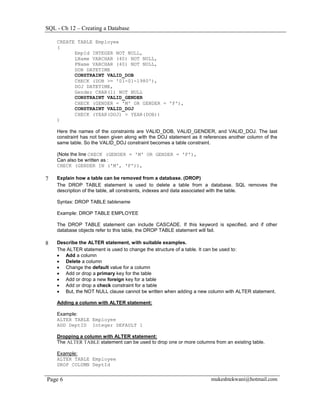 Sql ch 12 - creating database | PDF