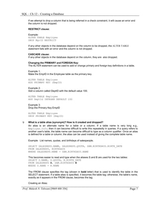 Sql ch 12 - creating database | PDF