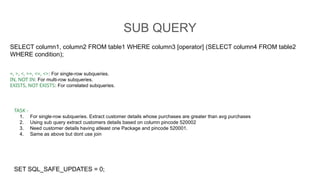 Sql Join Select Subquery SQL- joins.pptx perform calculations, manipulate data | PPTX