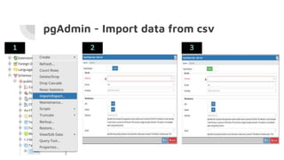 pgAdmin - Import data from csv
1 2 3
 