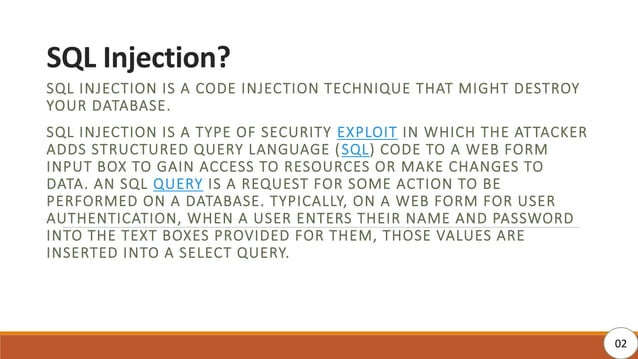SQL injection implementation and prevention | PPT | Free Download