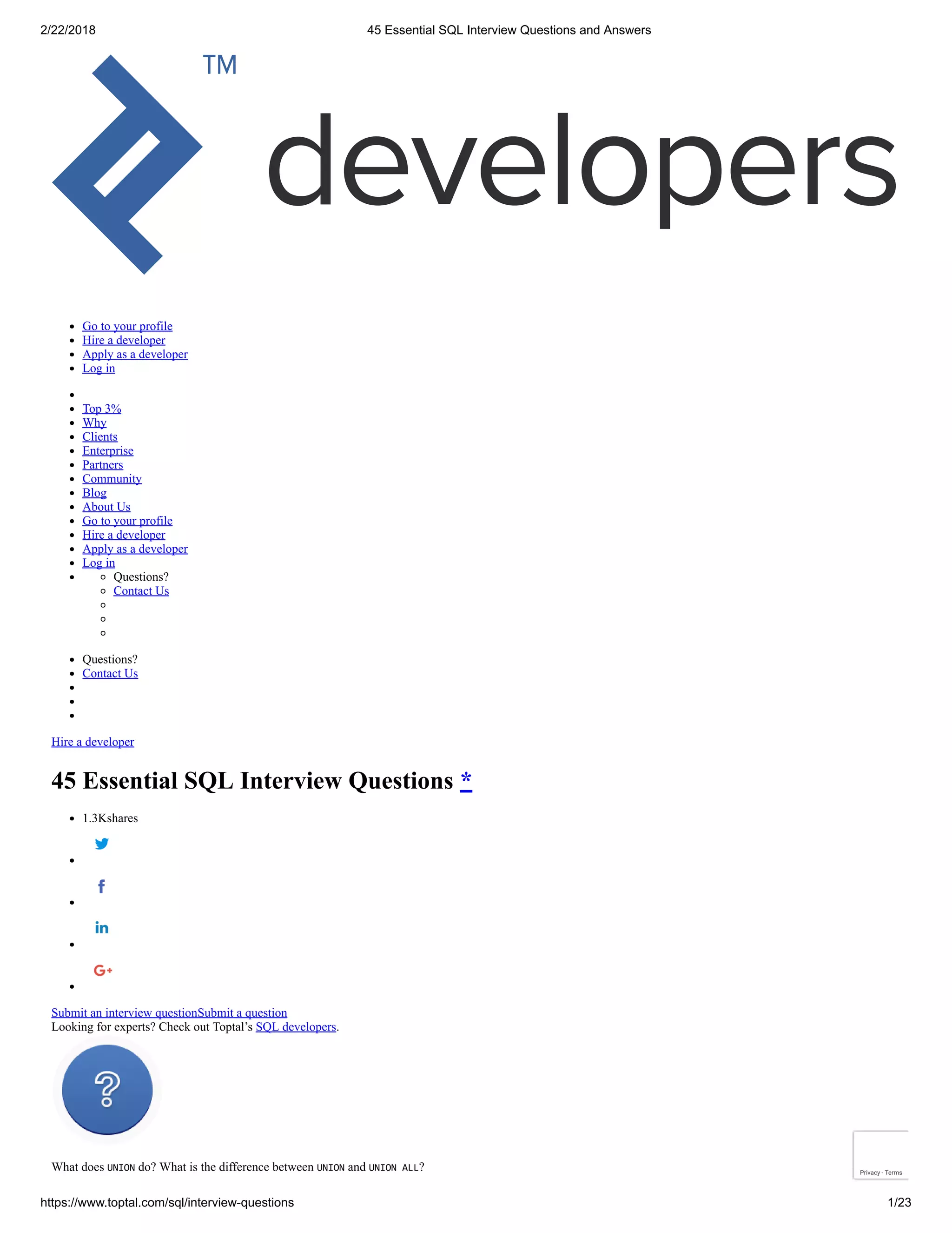 45 Essential SQL Interview Questions | PDF