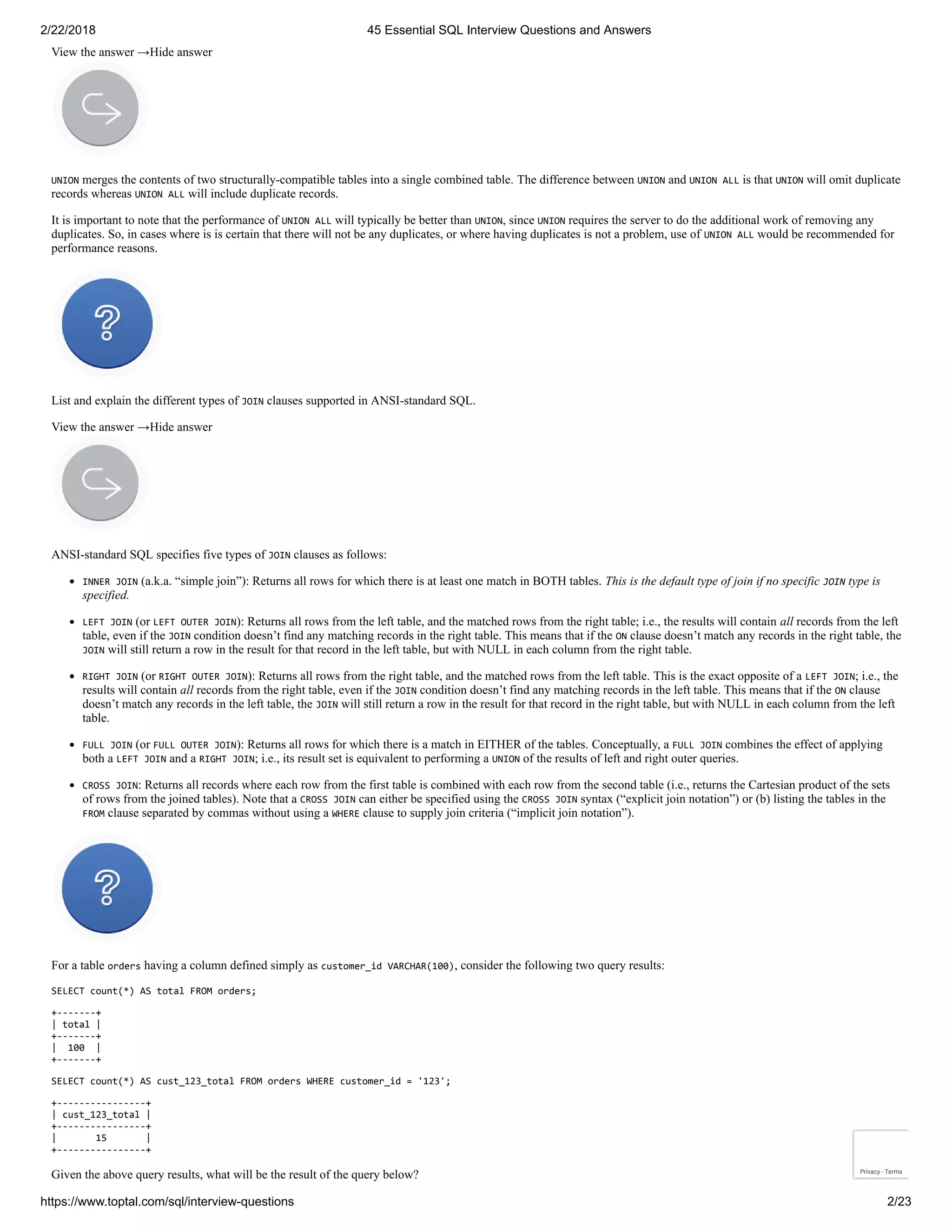 45 Essential SQL Interview Questions | PDF
