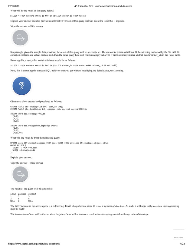45 Essential SQL Interview Questions | PDF