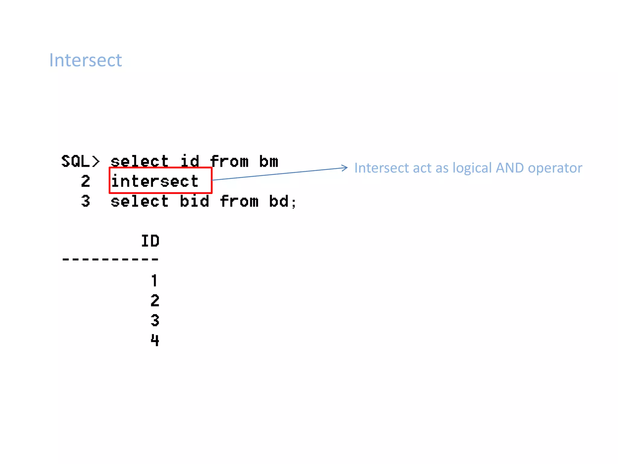 Intersect 
Intersect act as logical AND operator 
 
