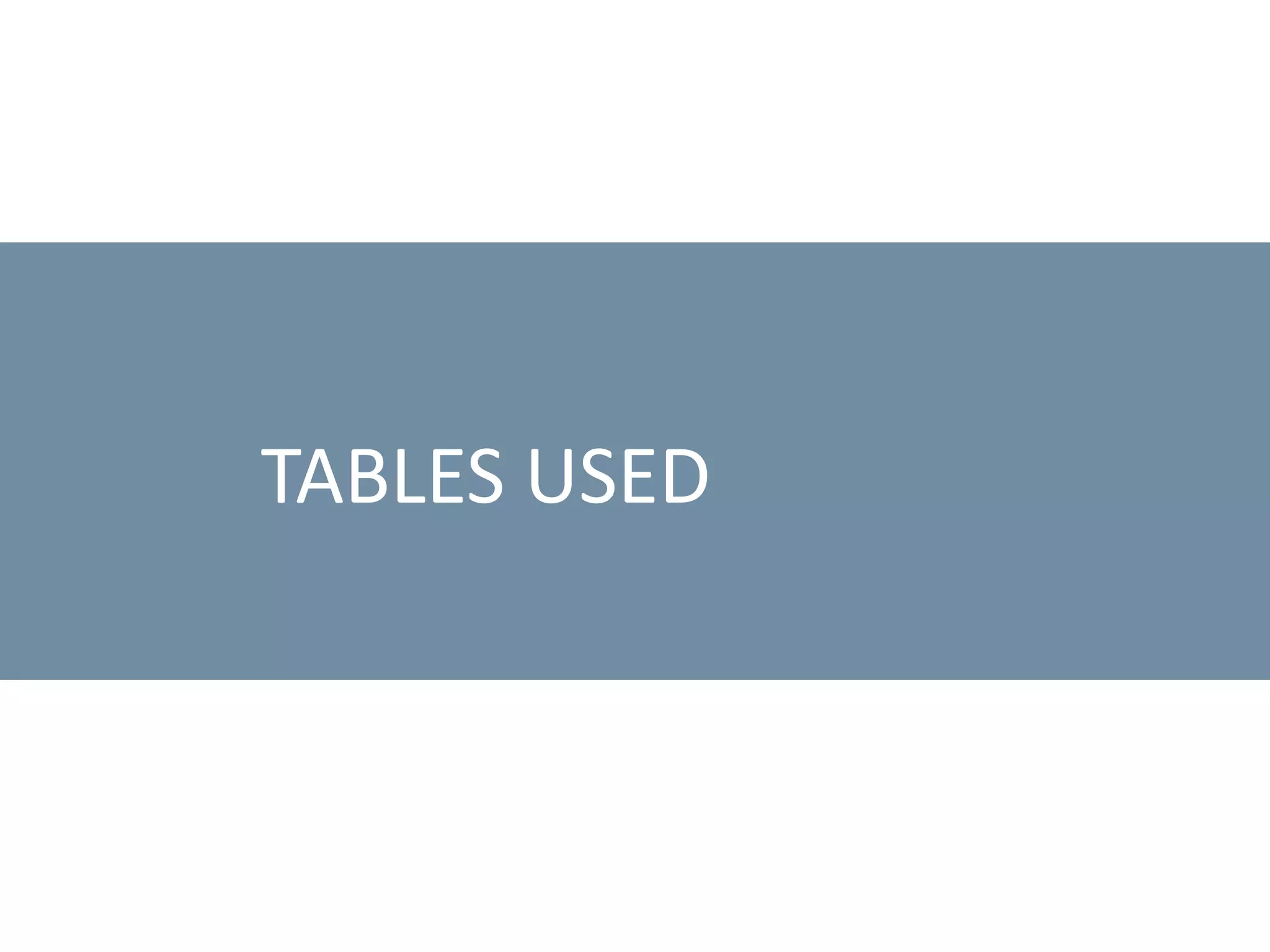 TABLES USED 
 
