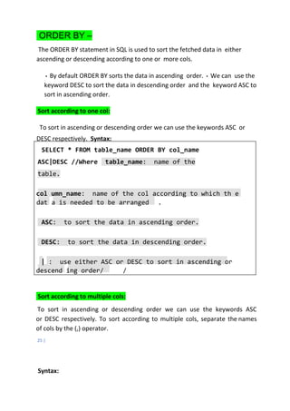 SQL- MOST IMPORTANT CONCEPTS | PDF