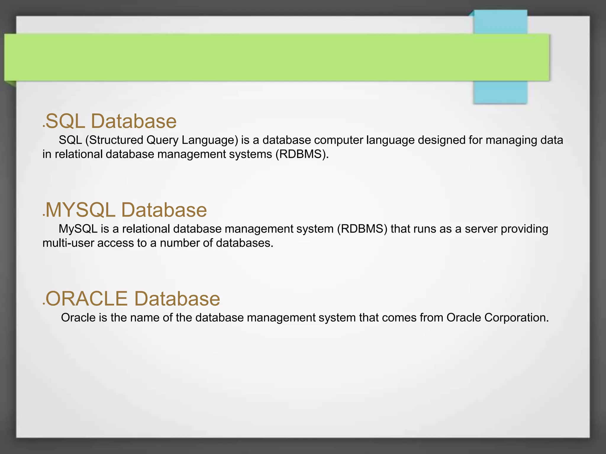 Difference Between Sql - MySql and Oracle | PPTX