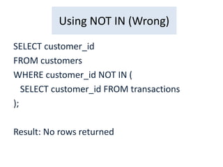 SQL exist vs not exits operator in oracle | PDF