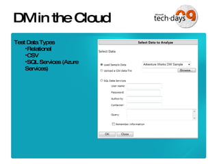 DM in the Cloud Test Data Types Relational CSV SQL Services (Azure Services)  