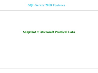 SQL Server 2008 Features Snapshot of Microsoft Practical Labs 
