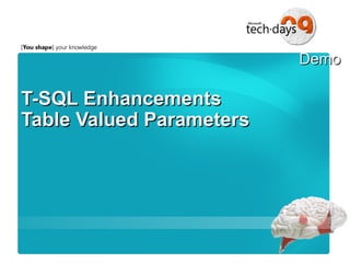 T-SQL Enhancements Table Valued Parameters 