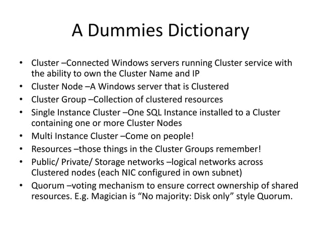 SQL Server Clustering for Dummies | PPT