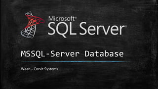 MSSQL-Server Database
Waan – Corvit Systems
 
