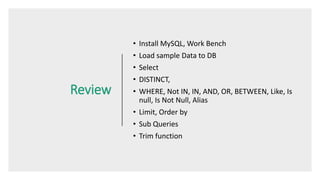 MYSQL single rowfunc-multirowfunc-groupby-having | PPT image.
