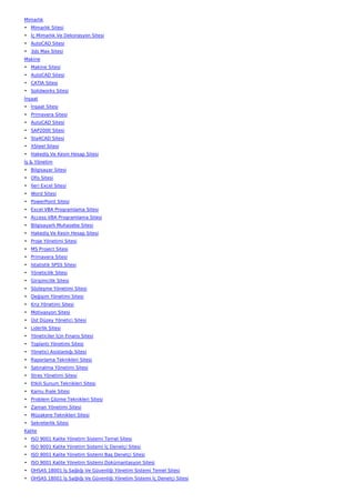 Mimarlık
• Mimarlık Sitesi
• İç Mimarlık Ve Dekorasyon Sitesi
• AutoCAD Sitesi
• 3ds Max Sitesi
Makine
• Makine Sitesi
• AutoCAD Sitesi
• CATIA Sitesi
• Solidworks Sitesi
İnşaat
• İnşaat Sitesi
• Primavera Sitesi
• AutoCAD Sitesi
• SAP2000 Sitesi
• Sta4CAD Sitesi
• XSteel Sitesi
• Hakediş Ve Kesin Hesap Sitesi
İş & Yönetim
• Bilgisayar Sitesi
• Ofis Sitesi
• İleri Excel Sitesi
• Word Sitesi
• PowerPoint Sitesi
• Excel VBA Programlama Sitesi
• Access VBA Programlama Sitesi
• Bilgisayarlı Muhasebe Sitesi
• Hakediş Ve Kesin Hesap Sitesi
• Proje Yönetimi Sitesi
• MS Project Sitesi
• Primavera Sitesi
• İstatistik SPSS Sitesi
• Yöneticilik Sitesi
• Girişimcilik Sitesi
• Sözleşme Yönetimi Sitesi
• Değişim Yönetimi Sitesi
• Kriz Yönetimi Sitesi
• Motivasyon Sitesi
• Üst Düzey Yönetici Sitesi
• Liderlik Sitesi
• Yöneticiler İçin Finans Sitesi
• Toplantı Yönetimi Sitesi
• Yönetici Asistanlığı Sitesi
• Raporlama Teknikleri Sitesi
• Satınalma Yönetimi Sitesi
• Stres Yönetimi Sitesi
• Etkili Sunum Teknikleri Sitesi
• Kamu İhale Sitesi
• Problem Çözme Teknikleri Sitesi
• Zaman Yönetimi Sitesi
• Müzakere Teknikleri Sitesi
• Sekreterlik Sitesi
Kalite
• ISO 9001 Kalite Yönetim Sistemi Temel Sitesi
• ISO 9001 Kalite Yönetim Sistemi İç Denetçi Sitesi
• ISO 9001 Kalite Yönetim Sistemi Baş Denetçi Sitesi
• ISO 9001 Kalite Yönetim Sistemi Dokümantasyon Sitesi
• OHSAS 18001 İş Sağlığı Ve Güvenliği Yönetim Sistemi Temel Sitesi
• OHSAS 18001 İş Sağlığı Ve Güvenliği Yönetim Sistemi İç Denetçi Sitesi
 