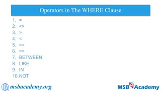 Where conditions and Operators in SQL | PPTX | Databases | Computer ...