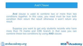 Where conditions and Operators in SQL | PPTX | Databases | Computer ...