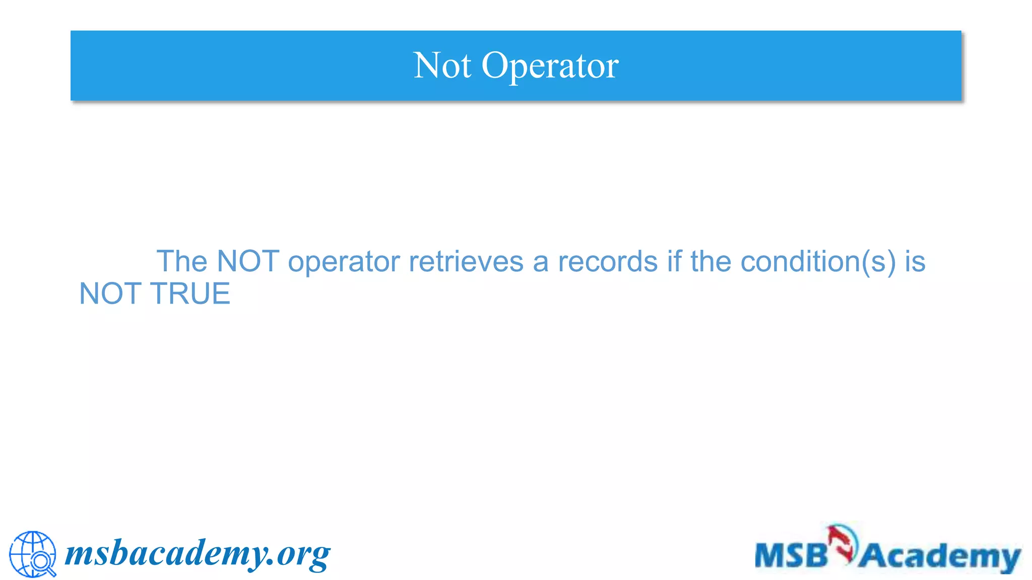 Where conditions and Operators in SQL | PPTX