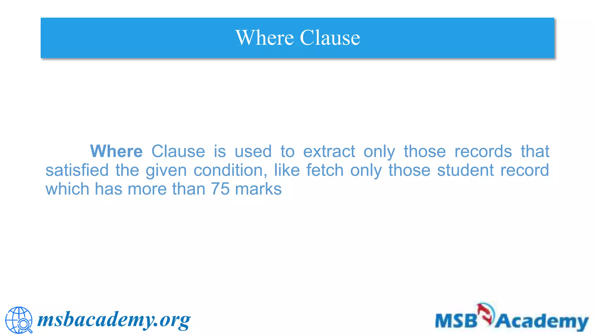 Where conditions and Operators in SQL | PPT
