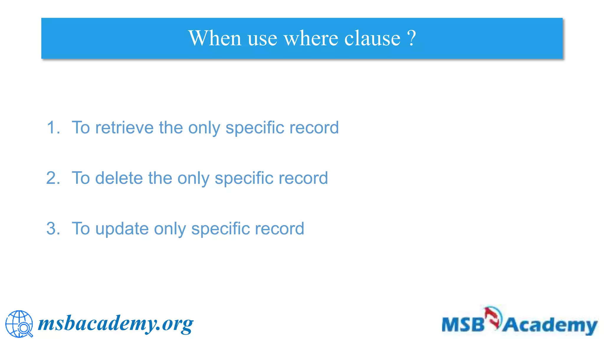 Where conditions and Operators in SQL | PPT