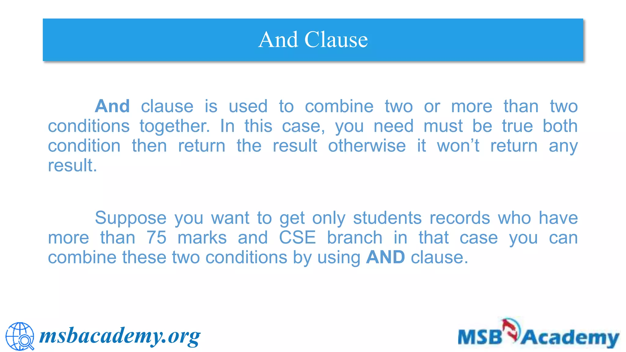 Where conditions and Operators in SQL | PPTX