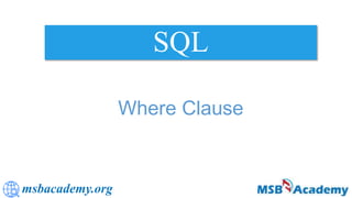 msbacademy.org
SQL
Where Clause
 