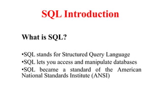 INTRODUCTION TO SQL QUERIES REALTED BRIEF | PPT