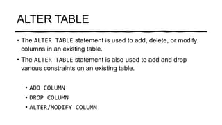 SQL-Alter Table, SELECT DISTINCT & WHERE | PPT