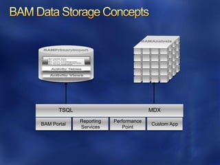 TSQL                             MDX
              Reporting   Performance
BAM Portal                              Custom App
              Services        Point
 