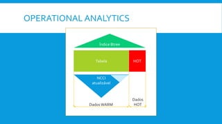 OPERATIONAL ANALYTICS
Índice Btree
Tabela HOT
NCCI
atualizável
Dados
HOTDados WARM
 