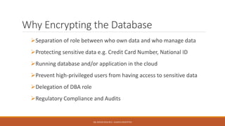 Why Encrypting the Database
Separation of role between who own data and who manage data
Protecting sensitive data e.g. Credit Card Number, National ID
Running database and/or application in the cloud
Prevent high-privileged users from having access to sensitive data
Delegation of DBA role
Regulatory Compliance and Audits
SQL SERVER 2016 RC3 – ALWAYS ENCRYPTED
 