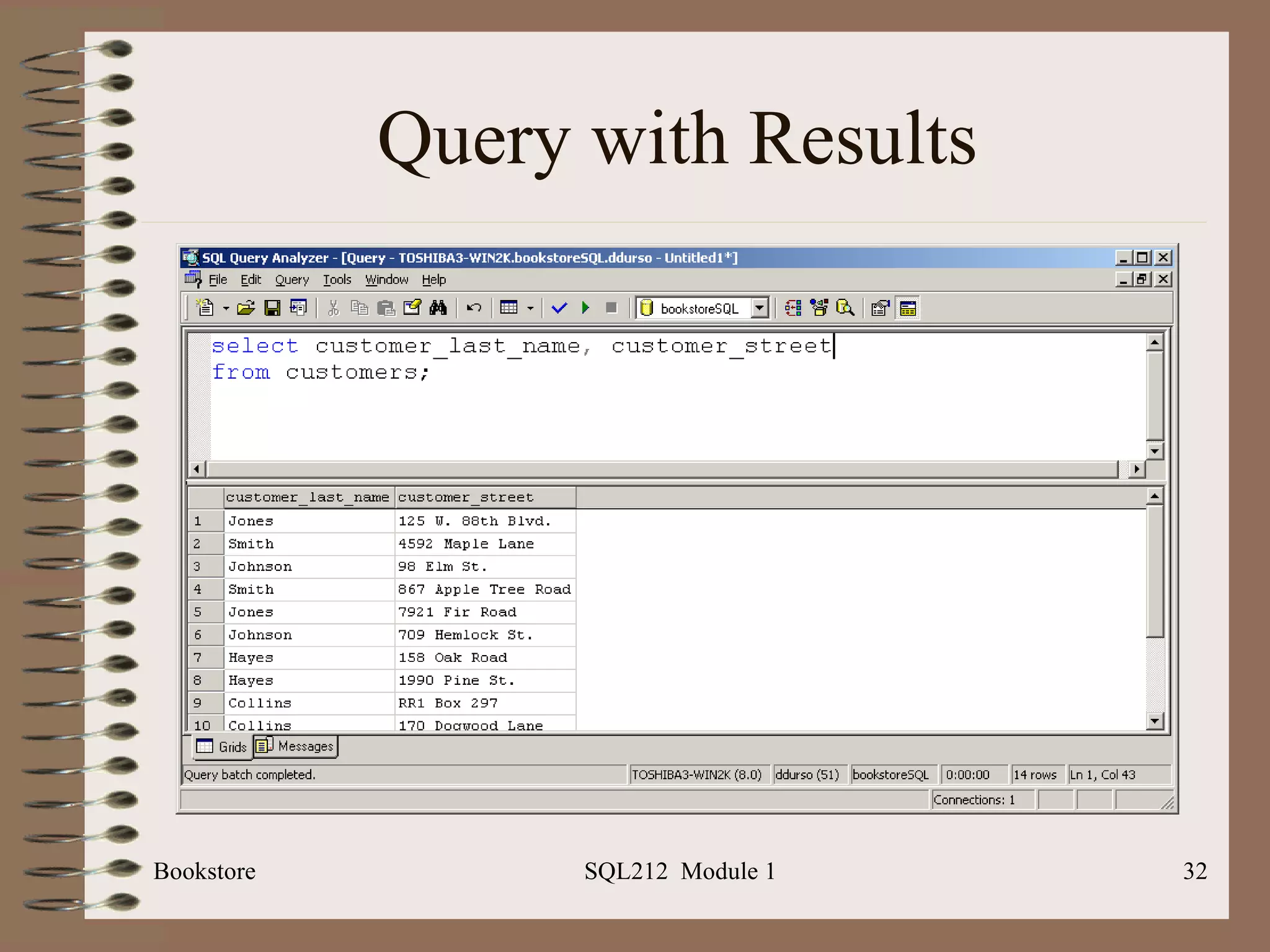Query with Results Bookstore SQL212  Module 1 