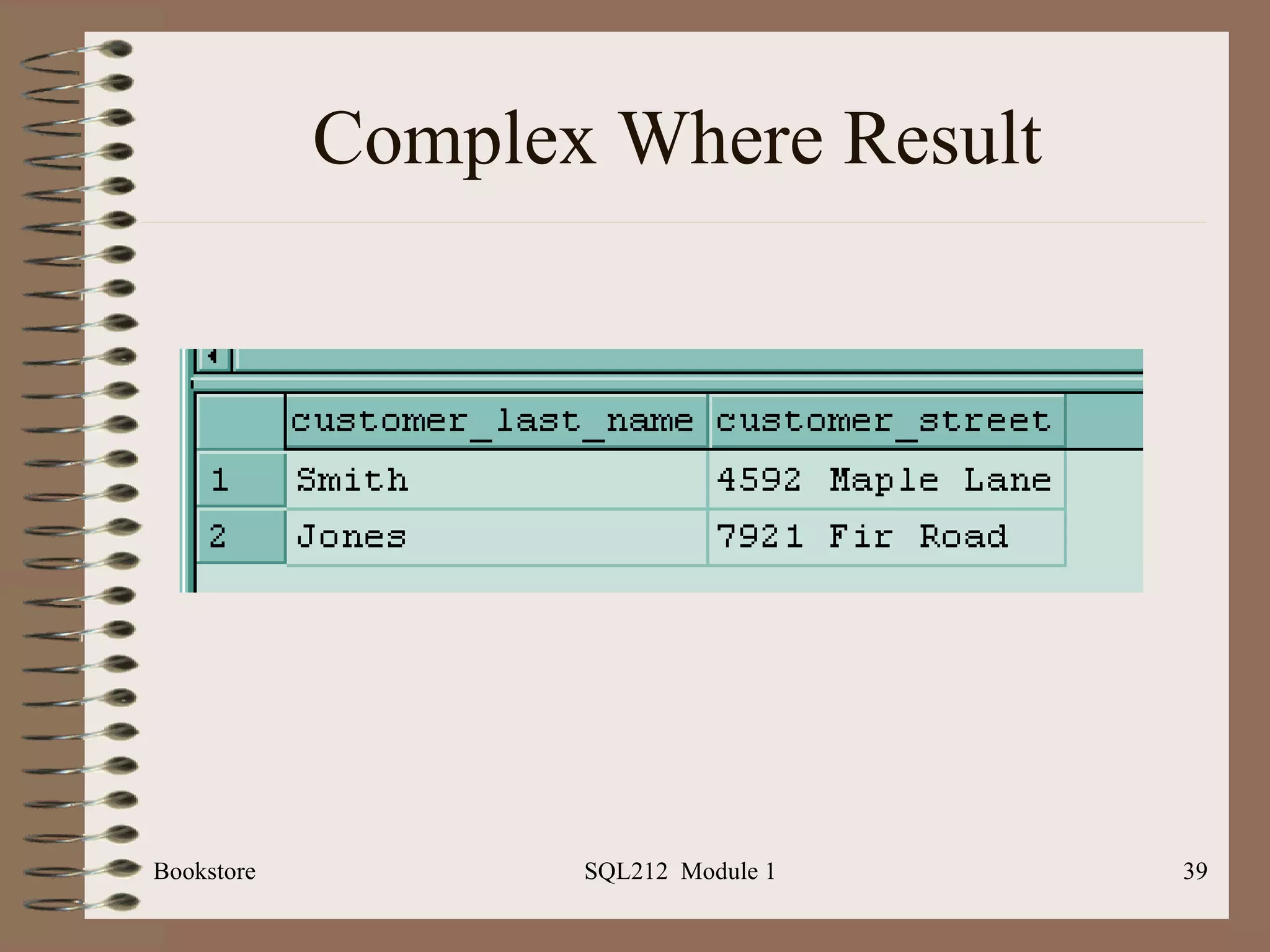 Complex Where Result Bookstore SQL212  Module 1 