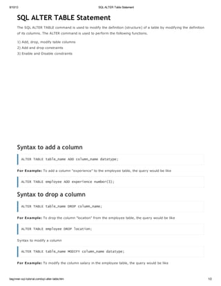 Sql alter table statement | PDF