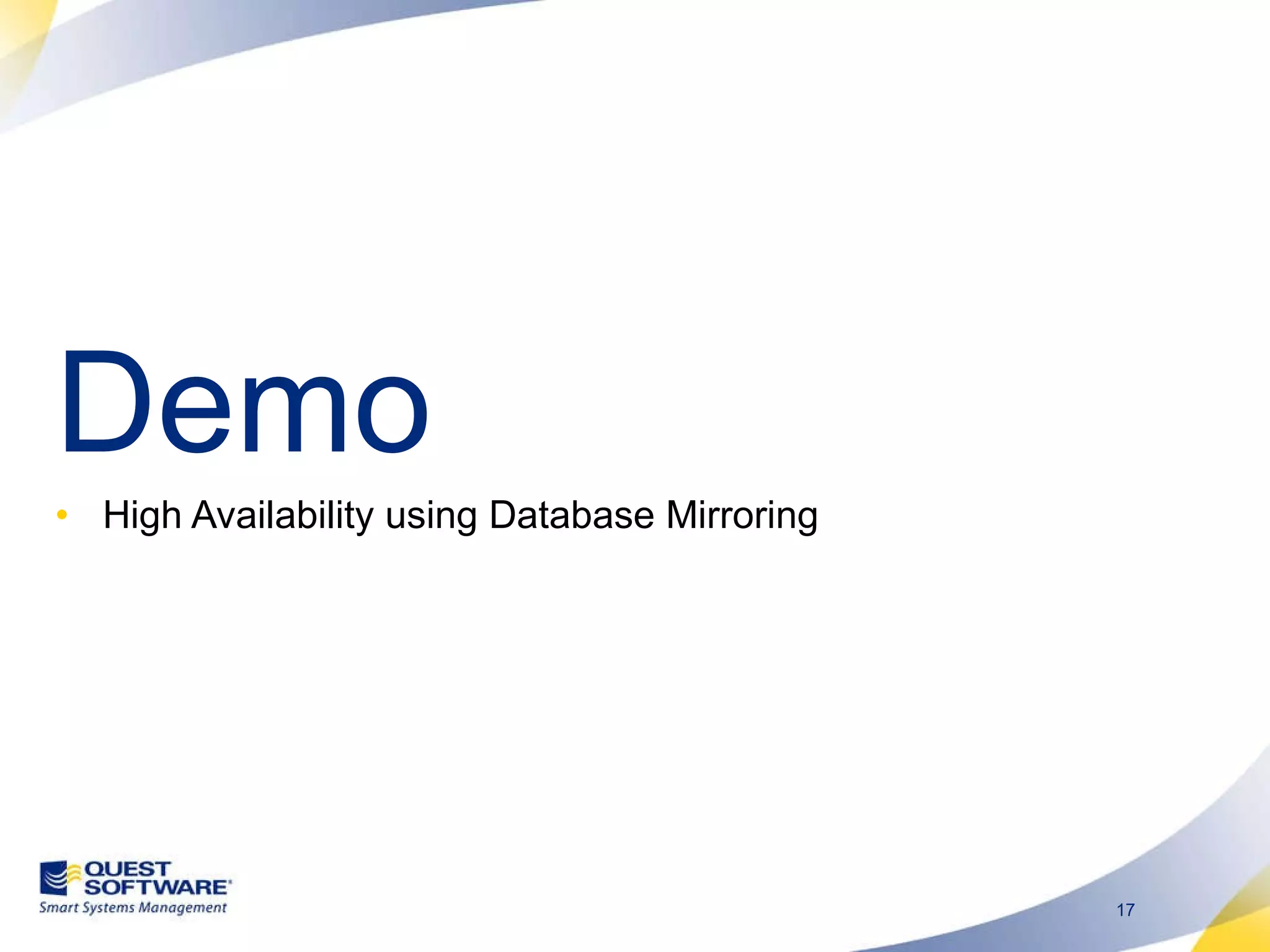 Demo High Availability using Database Mirroring 