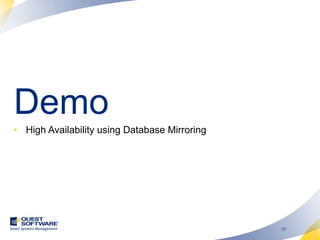 Demo High Availability using Database Mirroring 