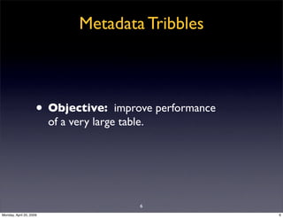Metadata Tribbles



                     • Objective:       improve performance
                         of a very large ...