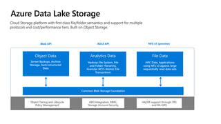 Azure Data Lake Storage
Cloud Storage platform with first class file/folder semantics and support for multiple
protocols a...