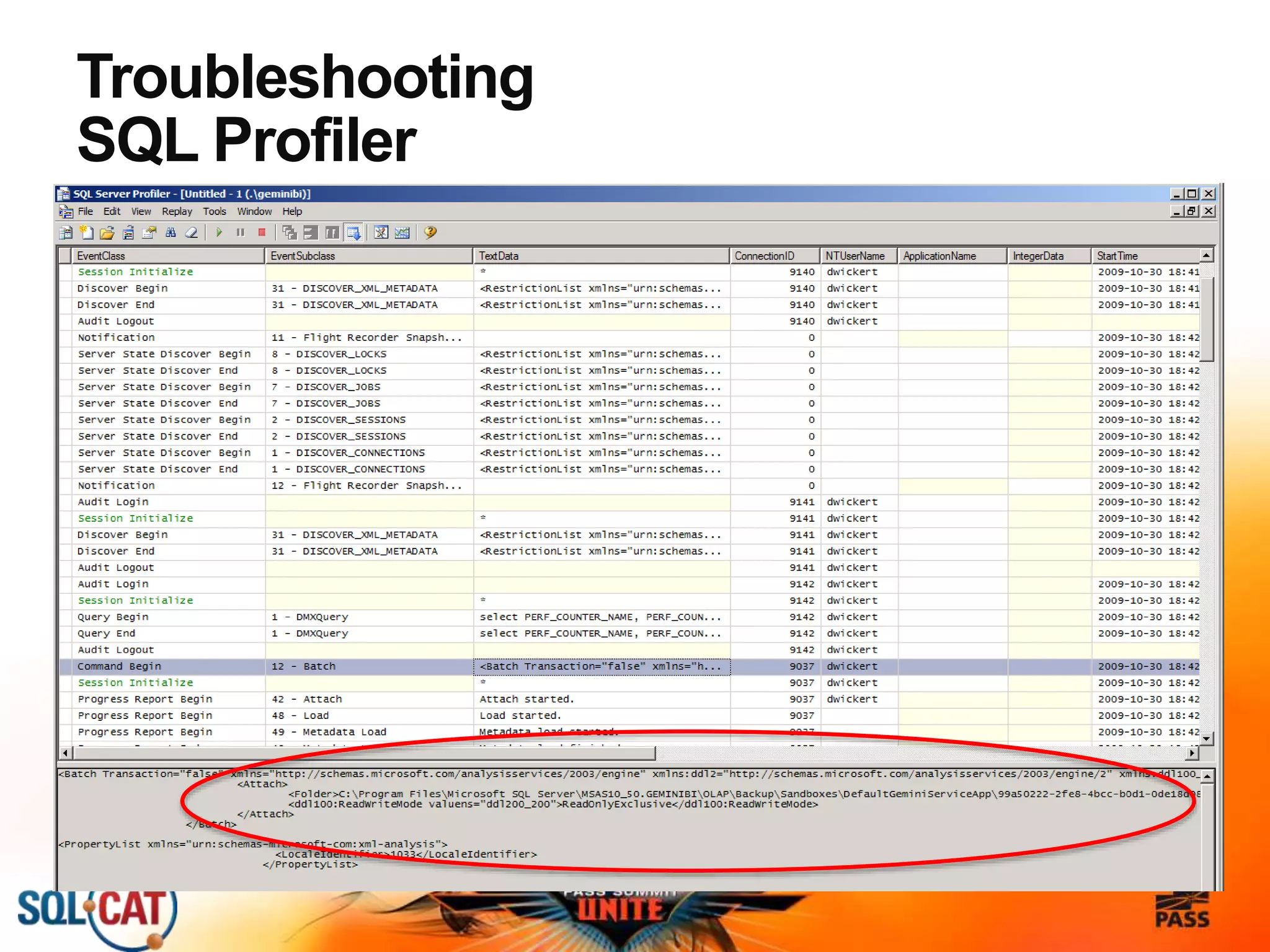 Troubleshooting
SQL Profiler
 